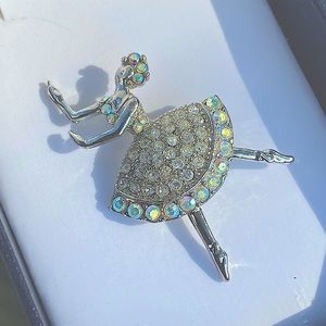 Ballerina Ballet Tutu Silver Crystals Brooch Pin